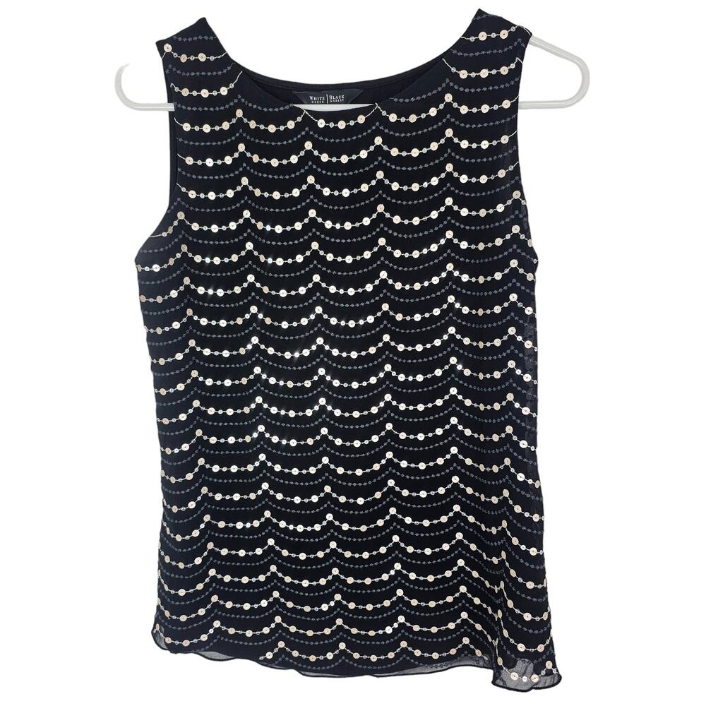 White House Black Market Sequin Embroidered Tank Top Size XS Classic Career Corp